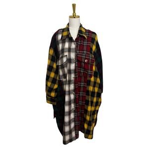 Dressed in Lala Patchwork Plaid Shirt Dress Oversized Colorblock Flannel L/XL